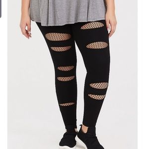 Torrid Black Fishnet Slashed Legging Size 4